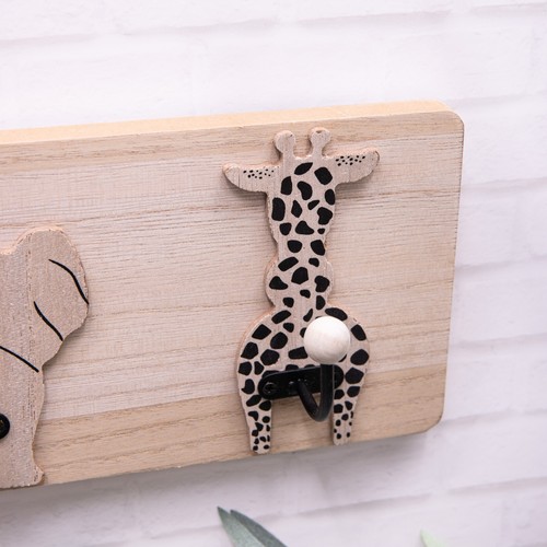 Natural Wood Coat Rack Animal Safari Childrens Nursery Wall Hooks Giraffe Lion - Picture 3 of 4