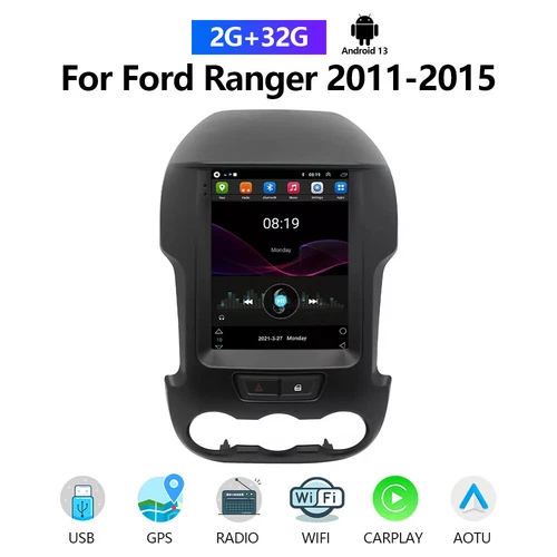 Per Ford Ranger 2011-2015 9.7'' Autoradio GPS WIFI Navi Android 13 2+64GB - Foto 3 di 20