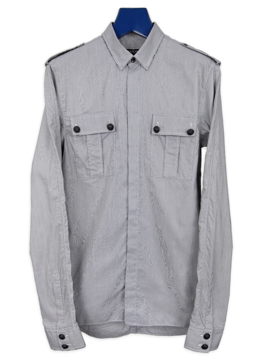 Balmain Black Gray Striped Military Shirt AW12 37 XS