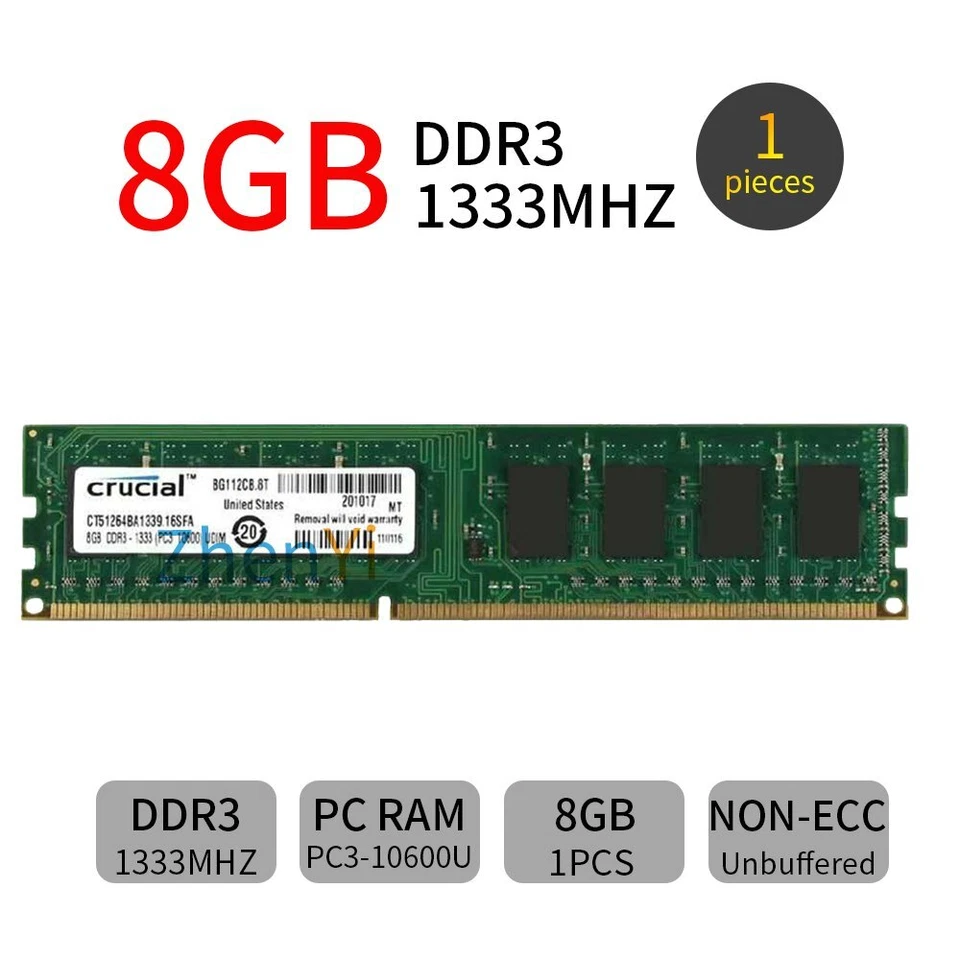 Crucial 32GB 16GB 8GB 4GB PC3-10600U DDR3 1333Mhz 240Pin Desktop Memory Lot AB - Image 4 of 4