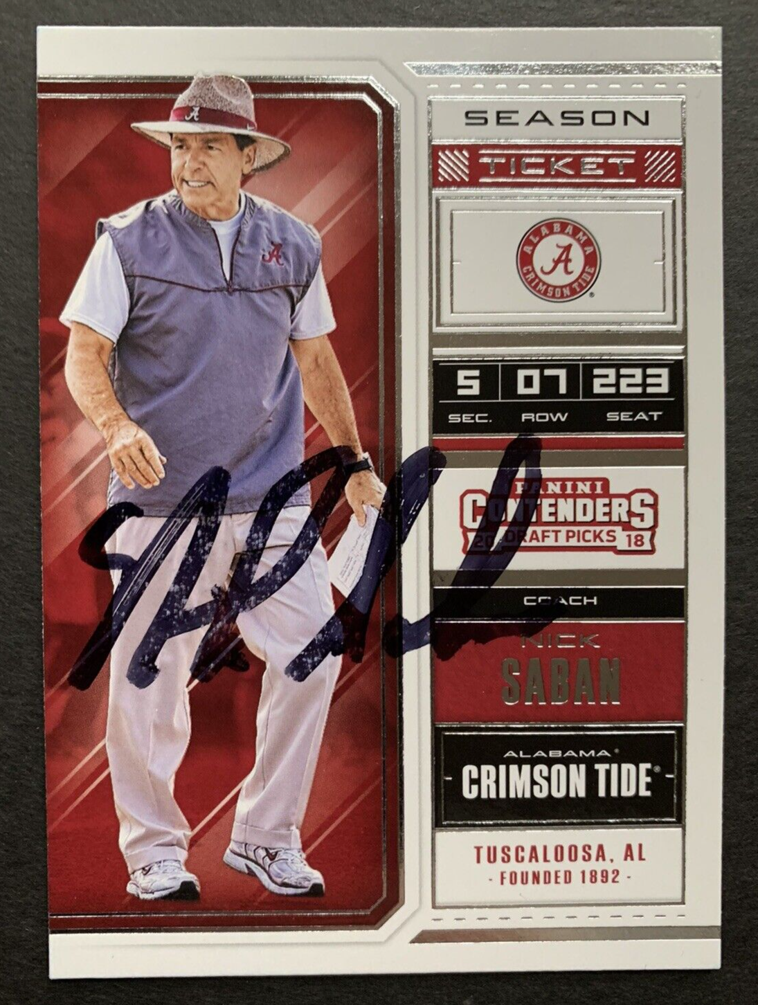 Nick Saban Autographed Signed Alabama Coach 2018 Panini Contender ...