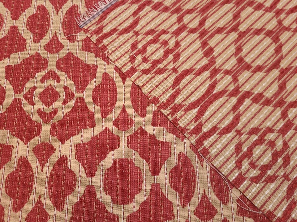 Tela Covington SAMSON CRIMSON Rojo Beige Tejido Enrejado Diseñador Cortinas Uph Foto 2 de 4