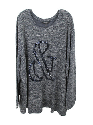 NWOT ULLA POPKEN Pullover Tunic Knit Top Women 28/30 Gray Sequin Ampersand ''&''