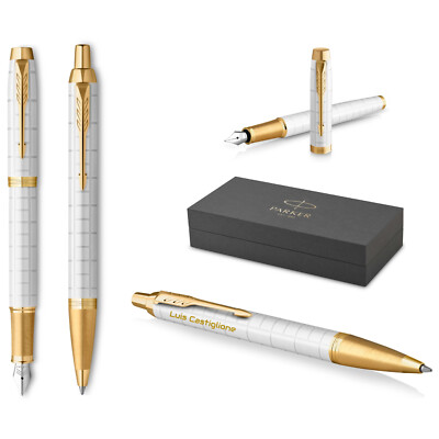 Parker IM PREMIUM Schreibset Füllfederhalter+Kugelschreiber Pearl G.C. Gravur