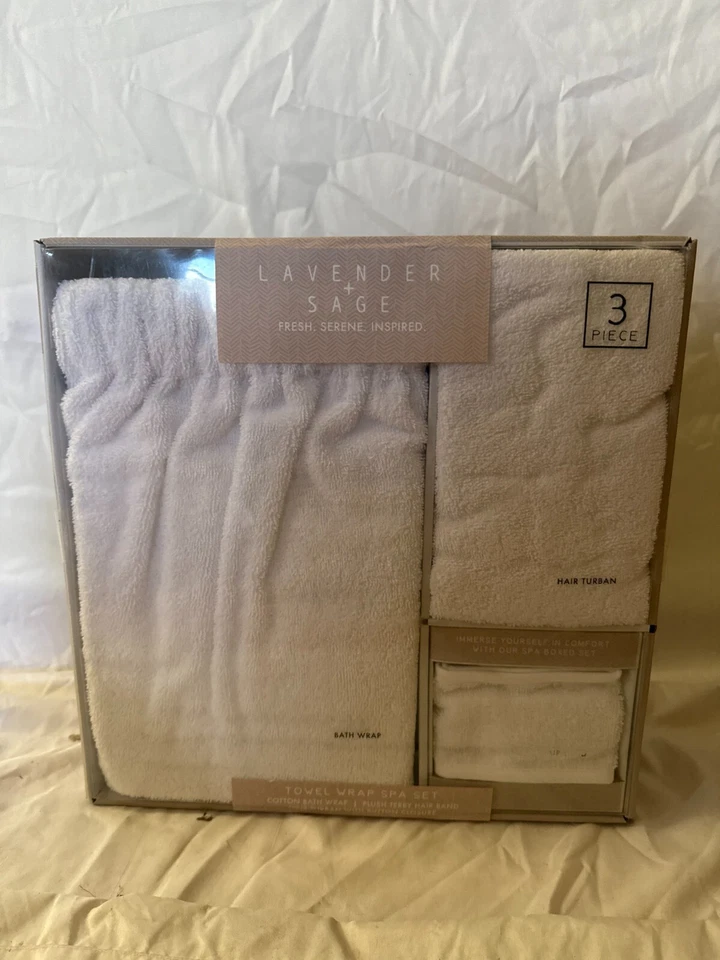 Lavender and Sage 3-Pc. Cotton Drying Bath Wrap White Bath Set - Image 4 of 4