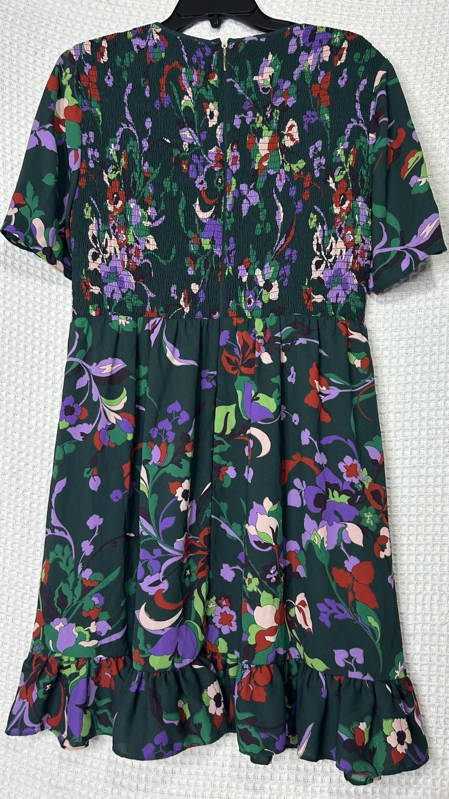 Mini Abito Kate Spade Fleur Nouveau Smocked Ruffle Verde Donna Taglia 12 Brunch