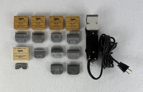 OSTER Model 111 Barber Clipper 115V with 10 No. 50 Blades w/ Box Mixed Sizes USA