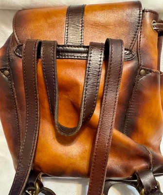 Patricia Nash Leather Backpack Brown Tan Two Tone Drawstring  display picture 3