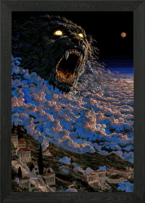 Roaring Beast Above Ancient City Gerahmtes Wandbild Poster Leinwanddruck Bild
