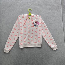 Hello Kitty Junior Hoodie M Pink Embroidered Graphic Fleece Full Zip