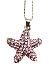 Pink Glass Rhinestone Starfish Crystal Ocean Beach Pendant Necklace Silver Tone
