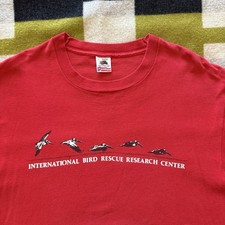 VTG 80s 90s Bird Rescue Tee Animal Science Activist Art T Shirt Red L USA Made