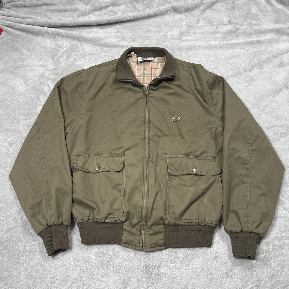 VTG 80s Izod Lacoste Plaid Lined Jacket Men M Plaid Lined Bomber Flight A2 Brown - Image 4 of 4