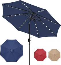 YSSOA 9' Solar Umbrella 32 LED Lighted Patio Table Market Umbrellas