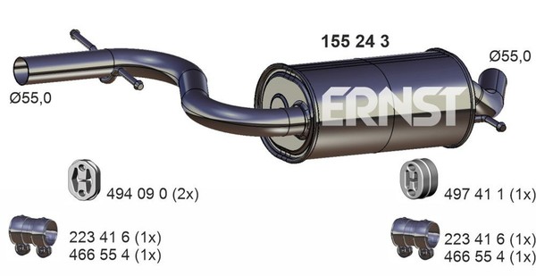 Ernst MittelschalldäMpfer 155243 FüR VW Audi Golf Altea Seat A3 8P1 Leon 1P1 1K1-image
