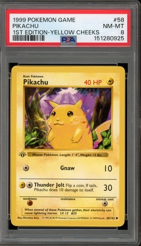 Pokemon Pikachu Base Set Shadowless 1st Edition Yellow Cheeks #58 PSA 8