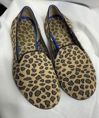 Rothys Leopard Cheetah Print Round Toe Ballet Flat Slip On Shoes Size 7