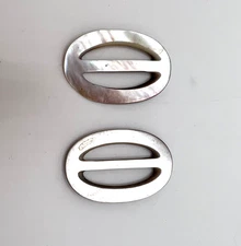 PAIR Vintage Mother of Pearl Slide Belt Buckles - MOP -White/Brown - 1 1/2" x 1"