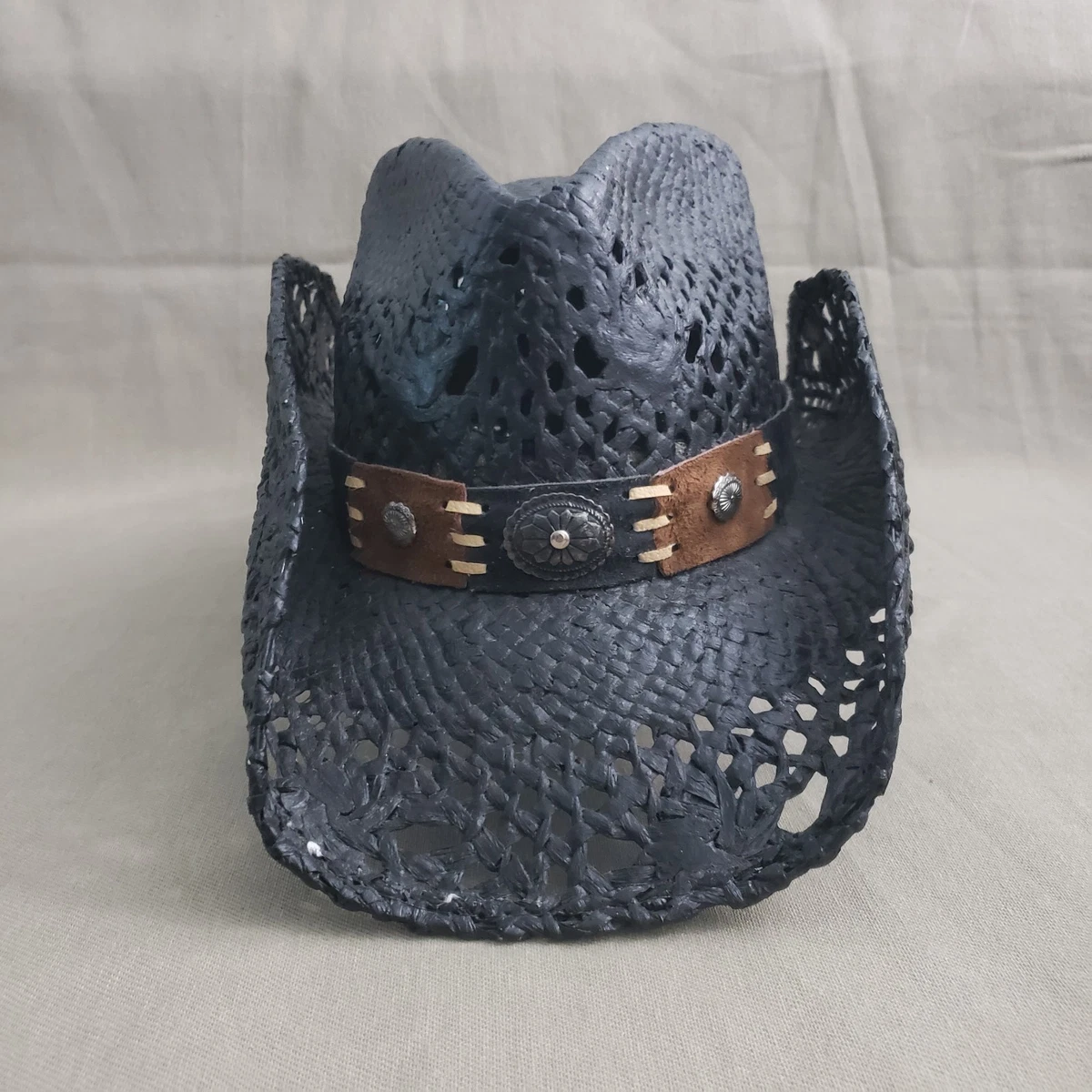 Steve Madden Black Rhinestone Encrusted Straw Hat One Size Summer Beach Vacation Rhinestone Decor Black Floppy Hat - 20 main image 3