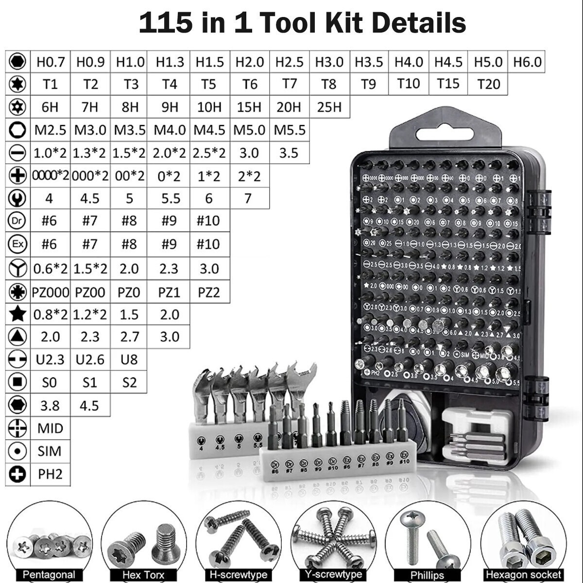 115-IN-1 Magnetic Precision Repair Screwdriver Set PC Phone Electronics Tool Kit