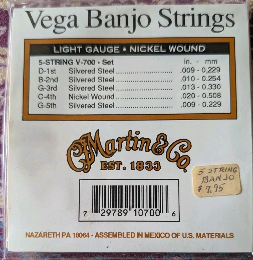 Vega Banjo V700 Strings Set of 5 Light Gauge NOS - Image 2 of 3