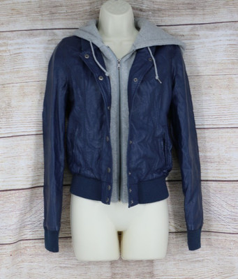 Thread & Supply Womens Size Small Full Zip Layered Faux Leather Bomber Jacket