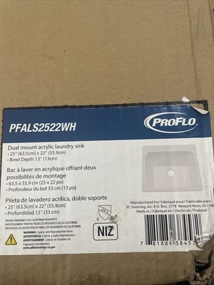 ProFlo PFALS2522WH Dual Mount 25  Acrylic Laundry Sink 