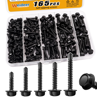 #ad 165Pcs #8#10 Self Tapping Screws Sheet Metal Screws 410 Stainless Steel Black $10.97