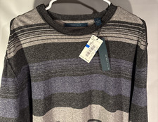 Perry Ellis Dark Striped Crewneck Sweater Size XL Blue and Gray New With Tags
