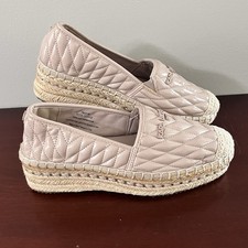 Karl Lagerfeld Desta Quilted Leather Slip-On Espadrille Platform Flats 7 New