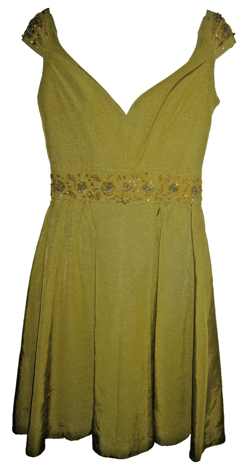 Candice Gwinn khaki green retro beaded fit & flare dress w jacket, ladies' sz 6