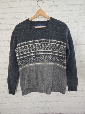 Vtg Express Bleus 100% Wool Fair Isle Sweater Mens Medium M Gray Classic Prep 