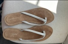 Monsoon Silver Leather Flip Flops Toe Post Sandals Size EU42 VGC.