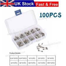 100Pcs Assorted 5x20mm Glass Fuses Box Fuse Quick Blow Fast Acting Tube Set Kit