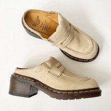 Vintage Dr. Martens Slip On Penny Loafer Mules Size 7 US Tan Suede Chunky 90s
