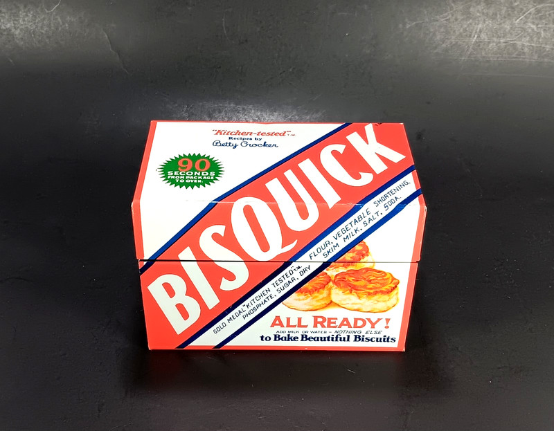 Vintage Bisquick Recipe Tin Metal Box General Mills Kitchen Collectible