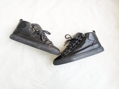 Balenciaga Arena Men 9 42 Black Leather High Top Sneakers Shoes
