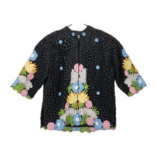 Queen Caro Of Honolulu Vtg Floral Embroidered Applique Jacket Hawaiian Art Wear