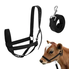 1-Pack Adjustable Cattle Cow Halter, 18.9"-23.23" with Leading Rope [Black]