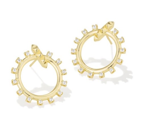 Kendra Scott Wesley Gold Stud Loops Crystals 14k Gold over Brass 1@ Round - Picture 2 of 10