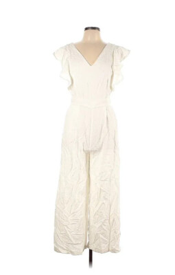 Frnch Maily White Sleeveless ruffled White Jumpsuit Size L NEW