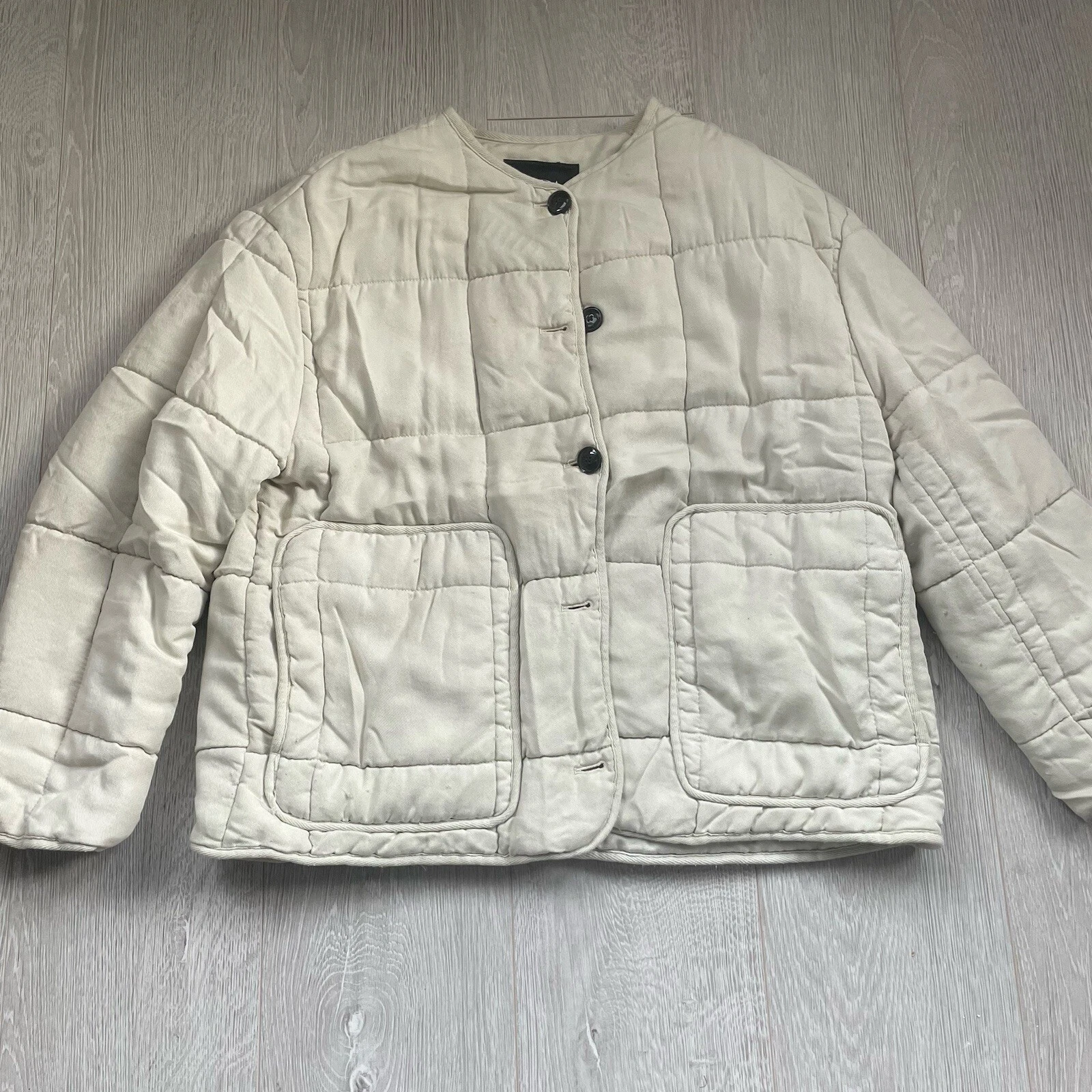 OFF WHITE ZARA DEADSTOCK OFF WHITE PANNA IMBOTTITA GIACCA CAPPOTTO taglia XS