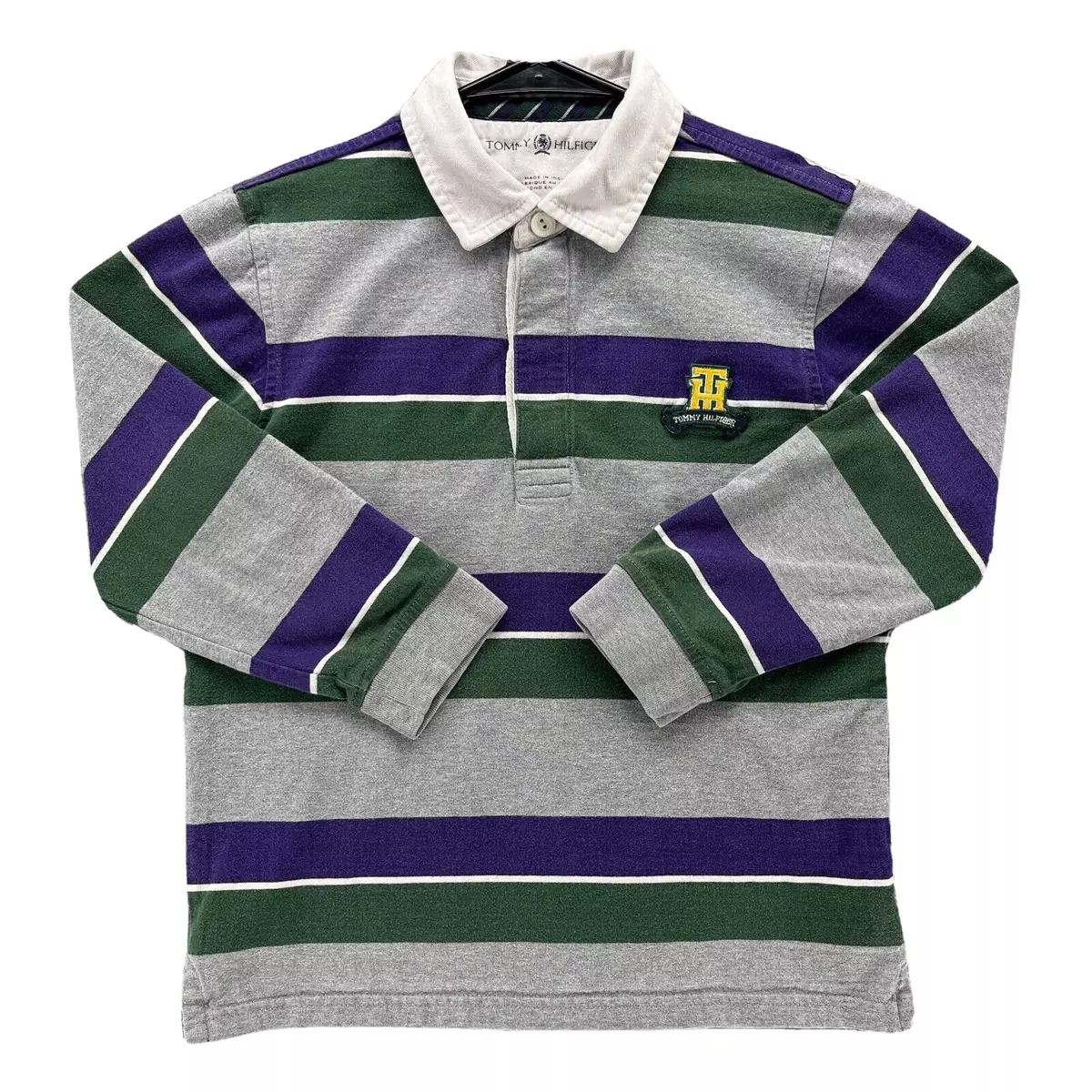 eBay Green | Kids Shirt Tommy Striped Sleeve Polo Gray Hilfiger Purple A16 Long 7 Boys