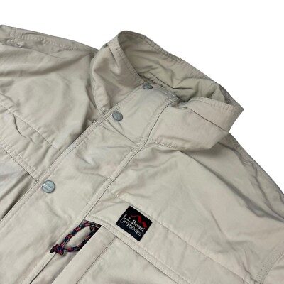 VTG LL Bean Men s 100% Nylon Full Zip Cargo Field Jacket Beige   XLT | TALL