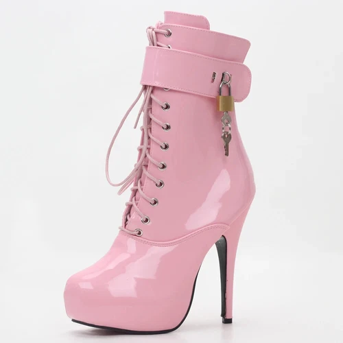 Stivaletti donna sexy stringati alti 15 cm tacco sottile 4 cm plateau stivali corti decolte - Foto 8 di 14