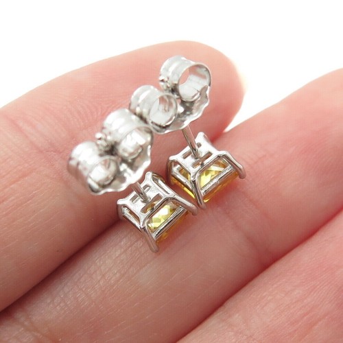 3CT Princess Lab Created Solitaire Citrine Stud Earrings 14k White Gold Finish - Picture 2 of 4