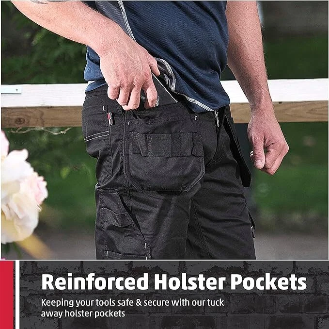 Mens Stretch Trouser Slim-fit Work Proflex Holster & Knee Pad Pockets Size 28-48