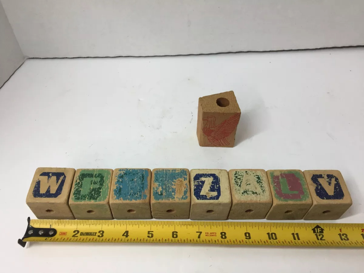 Lot of 9 Vintage Wooden Baby Blocks Toys Wood Block Letter Color Eagle Bird