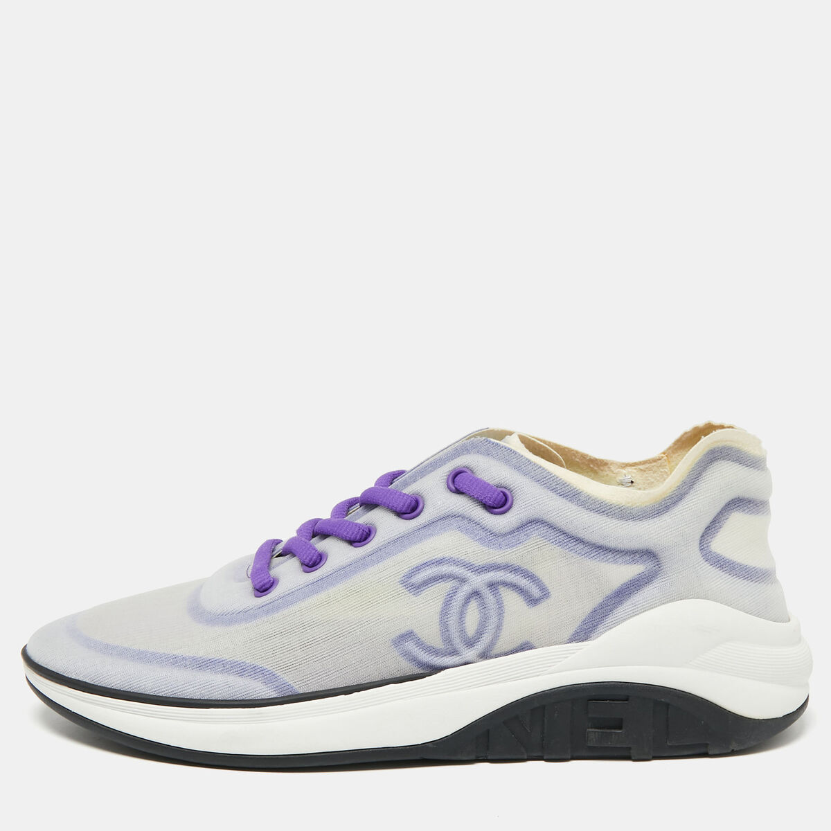 Chanel Purple/White Net And Fabric Lyrca Logo Trainers Chanel Purple/White Net And Fabric Lyrca Logo Trainers