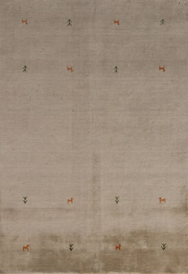 Artisan-made Beige Wool Gabbeh Rug Hand-knotted Carpet 5x6 ft.